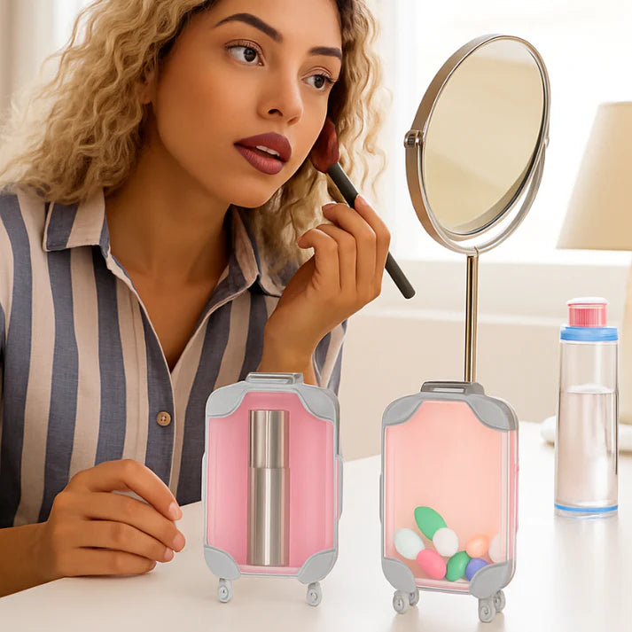 Mini Suitcase Organizer | Multipurpose Travel Storage Box & Money Bank | Cute Toy Luggage Gift for Girls | Portable Cosmetic, Jewelry & Stationery Storage Case(Pack of 1)