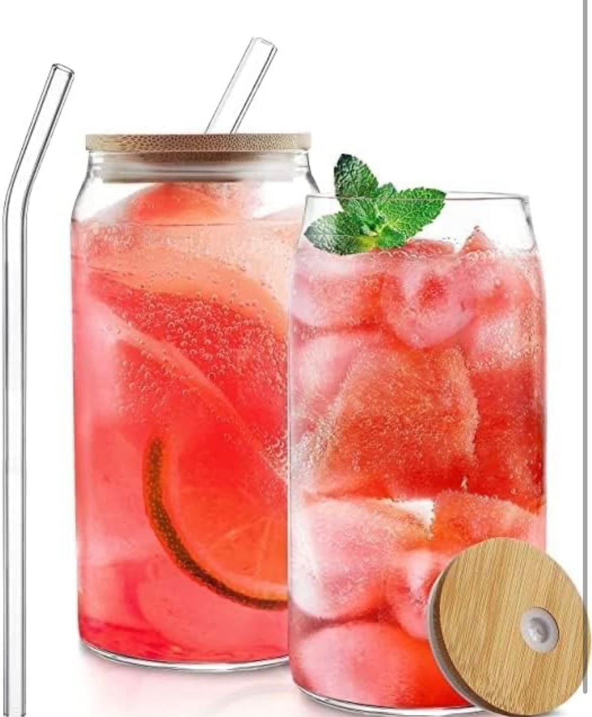 Siddocart Ice Coffee Sipper Juice Drinks Glass Can Mug with Straw for Milk/Coffee/Green Tea Cup Set of 1-540ml Transparent Shape Cup (Pack of 1) (Wooden Florida Can 1)