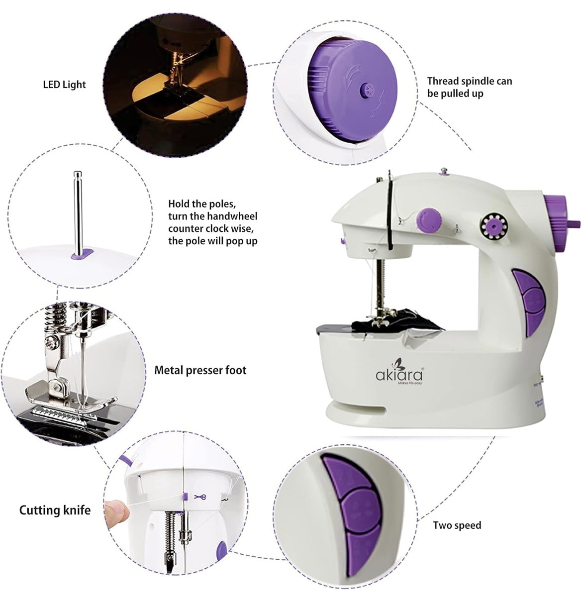 Siddocart- Makes life easy Mini Sewing Machine with Table Set | Tailoring Machine | Hand Sewing Machine with extension table, foot pedal, adapter, White (With KIT)