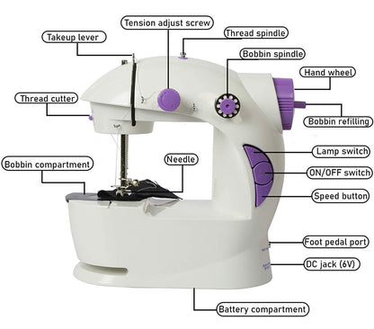Siddocart- Makes life easy Mini Sewing Machine with Table Set | Tailoring Machine | Hand Sewing Machine with extension table, foot pedal, adapter, White (With KIT)