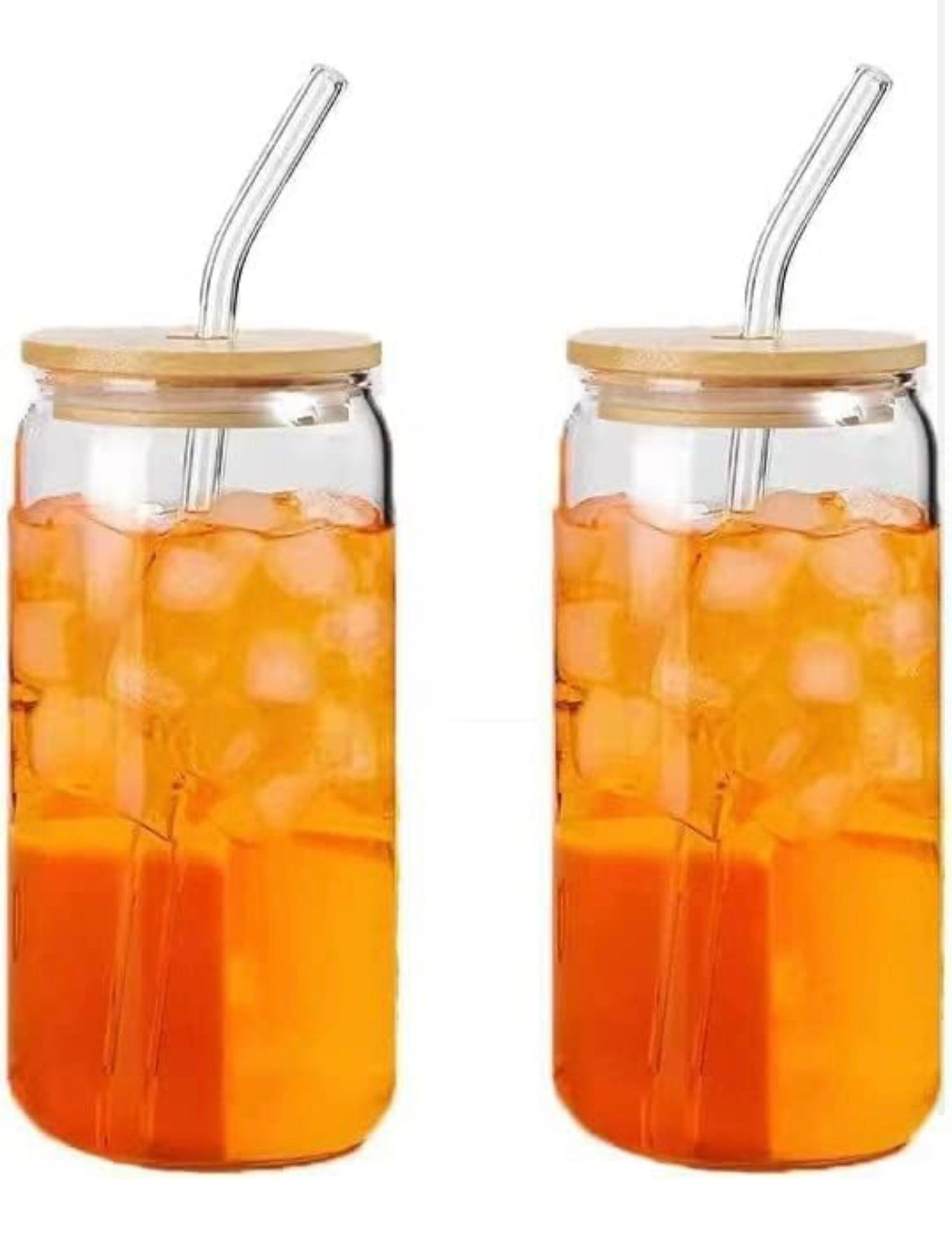 Siddocart Ice Coffee Sipper Juice Drinks Glass Can Mug with Straw for Milk/Coffee/Green Tea Cup Set of 1-540ml Transparent Shape Cup (Pack of 1) (Wooden Florida Can 1)