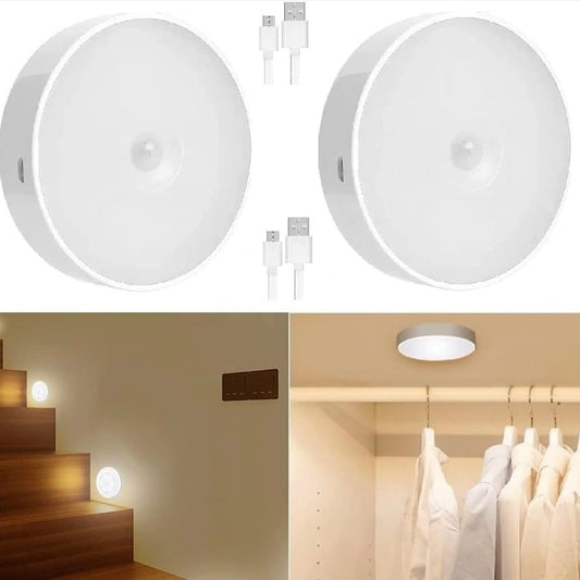 Siddocart Motion Sensor Light (Pack of 2) — USB Rechargeable & Wireless. Smart LED Night Lamp for Wardrobe, Cupboard, and Stairs!