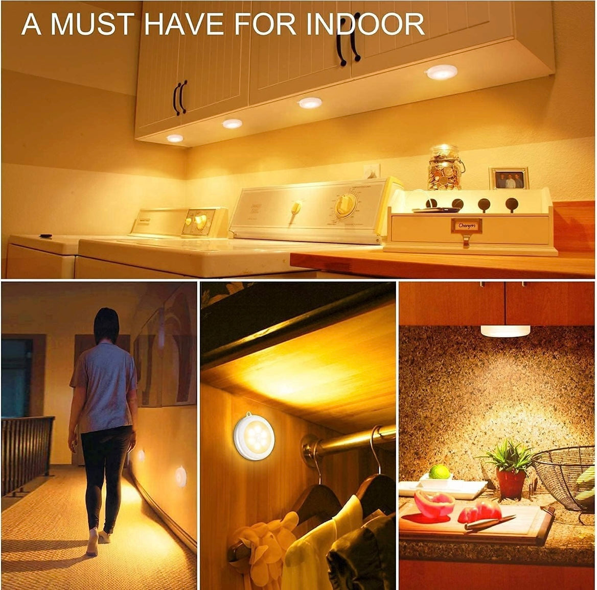 Siddocart Motion Sensor Light (Pack of 2) — USB Rechargeable & Wireless. Smart LED Night Lamp for Wardrobe, Cupboard, and Stairs!