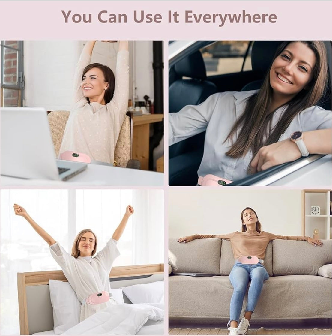 Siddocart Period Cramp Relief Pad — Soothing Heat & 4 Massage Modes. Comfort Belt for Instant Relief from Menstrual, Belly & Back Pain!