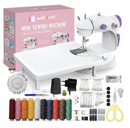Siddocart- Makes life easy Mini Sewing Machine with Table Set | Tailoring Machine | Hand Sewing Machine with extension table, foot pedal, adapter, White (With KIT)